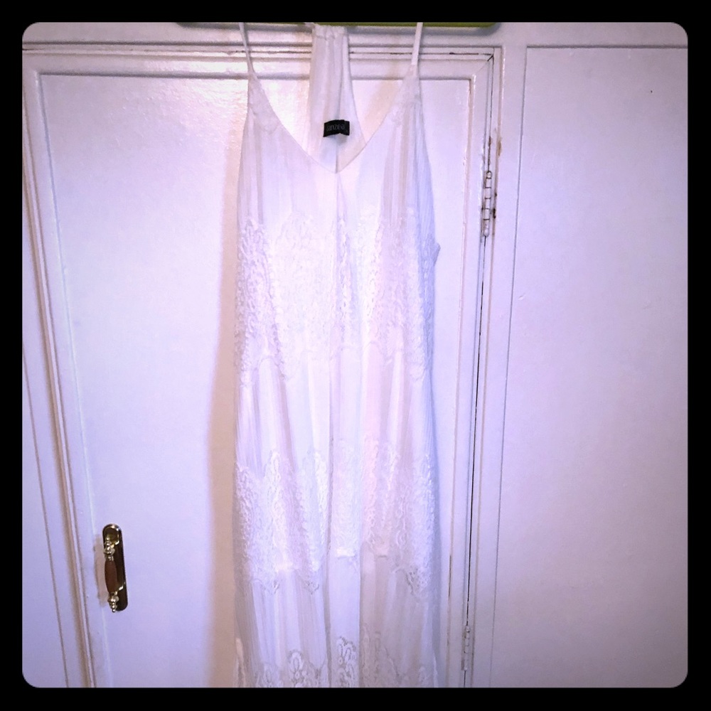 Long white lace overlay dress, never worn